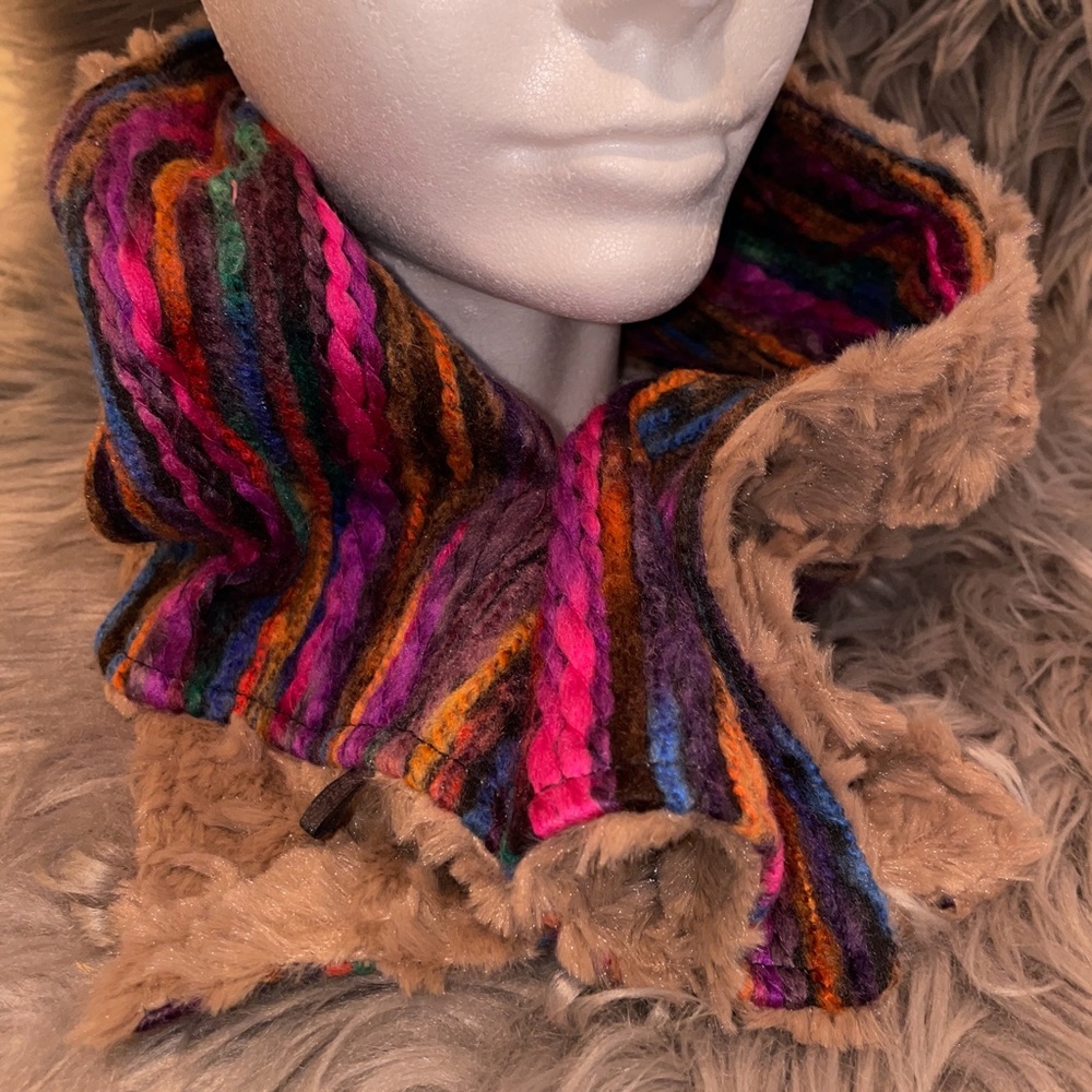 NWOT Minky Boho Knit Neck Warmer Taupe & Multicolor Yarn Striping - Picture 2 of 6